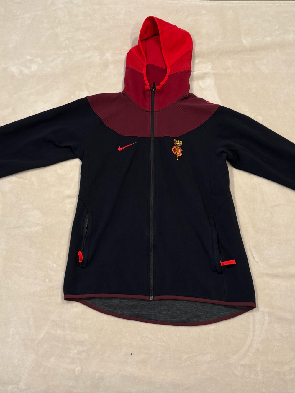 Nike Men’s CLOT Black Zip-Up Hoodie with Red Hood & Maroon Yoke